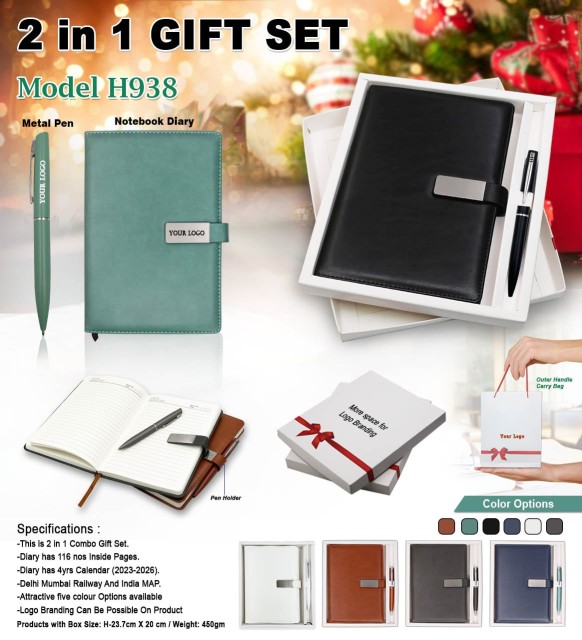 2 in 1 gift set model h938 metal pen notebook diary